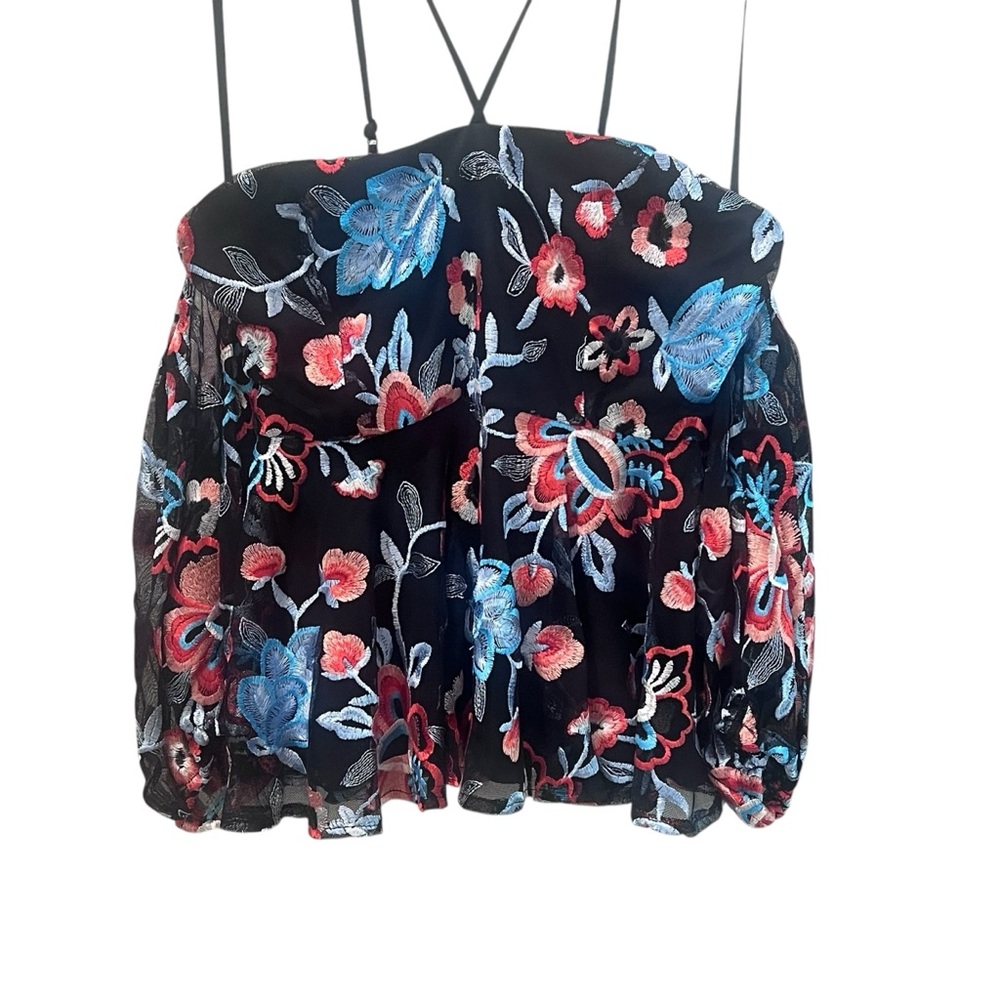 Alexia Admor Floral Mesh Off The Shoulder Embroidered Top Size Small